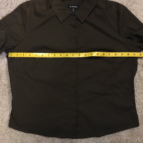 le chateau Brown Ruch Sleeve Button Down Blouse - Picture 9 of 13